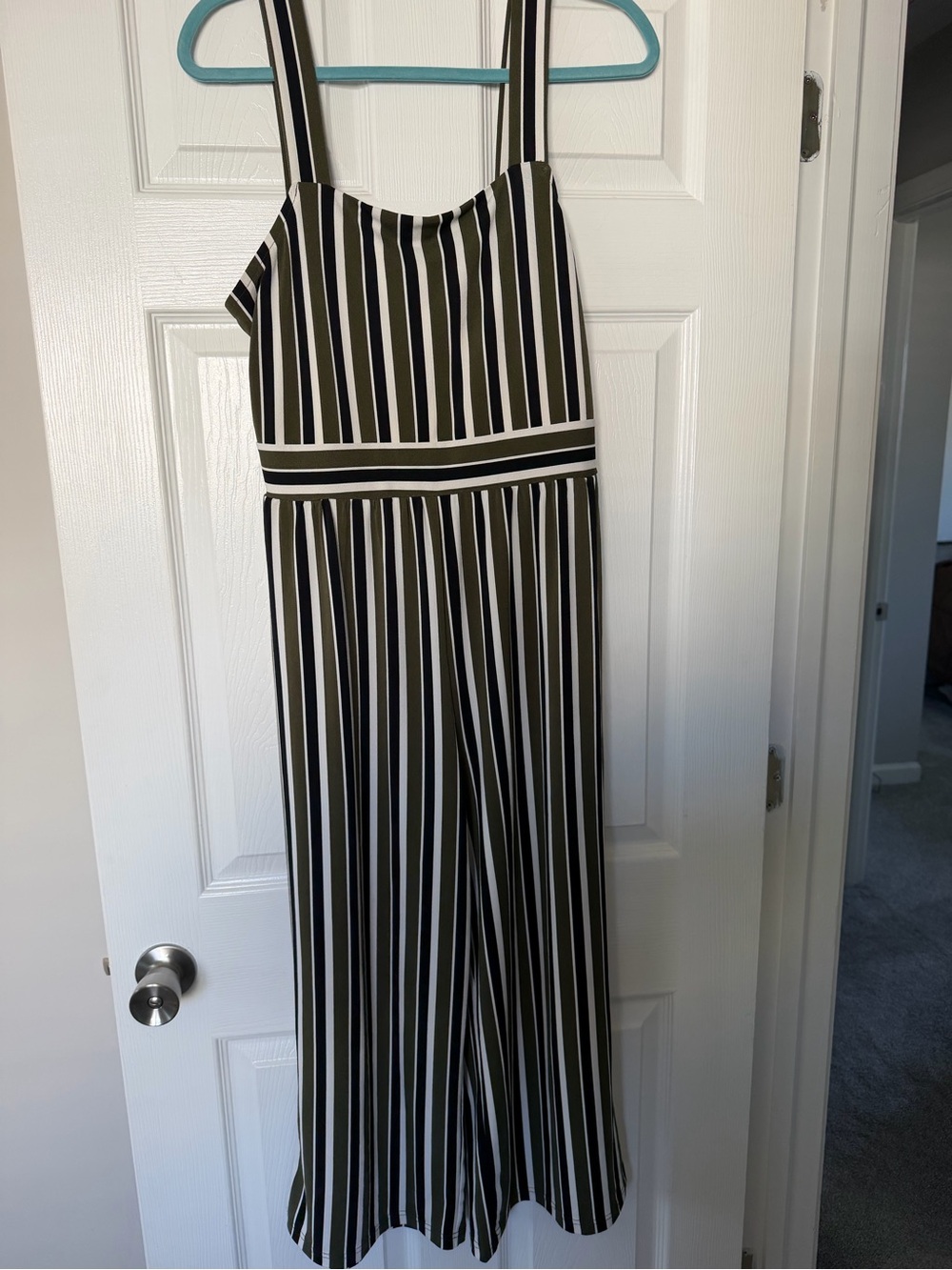 Express Black and White Vertical Stripe Jumpsuit